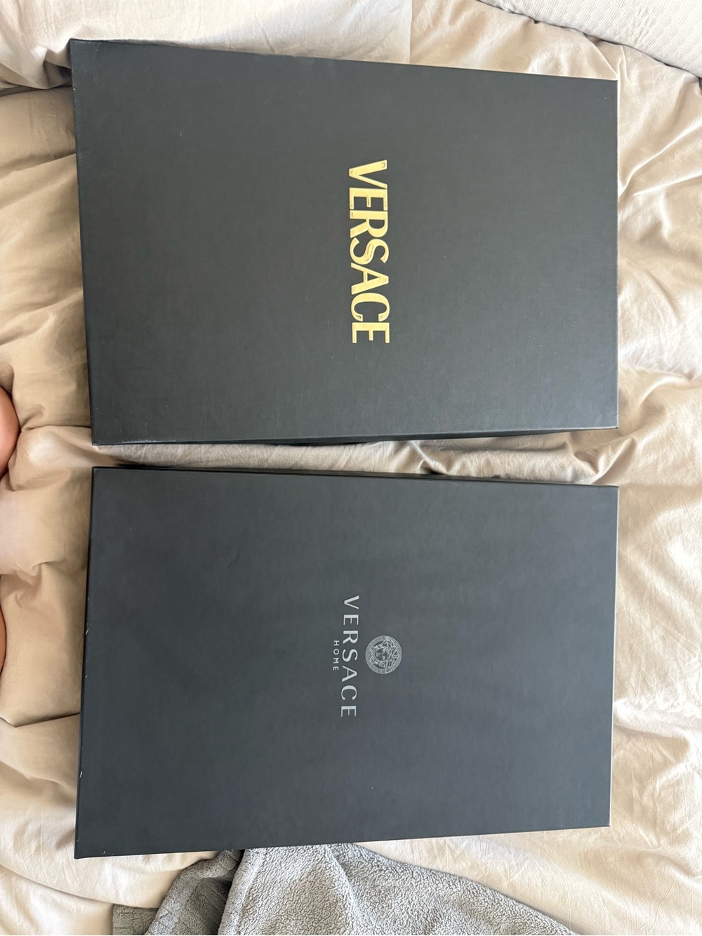 Versace Black Presentation Boxes with Gold and Silver Logos